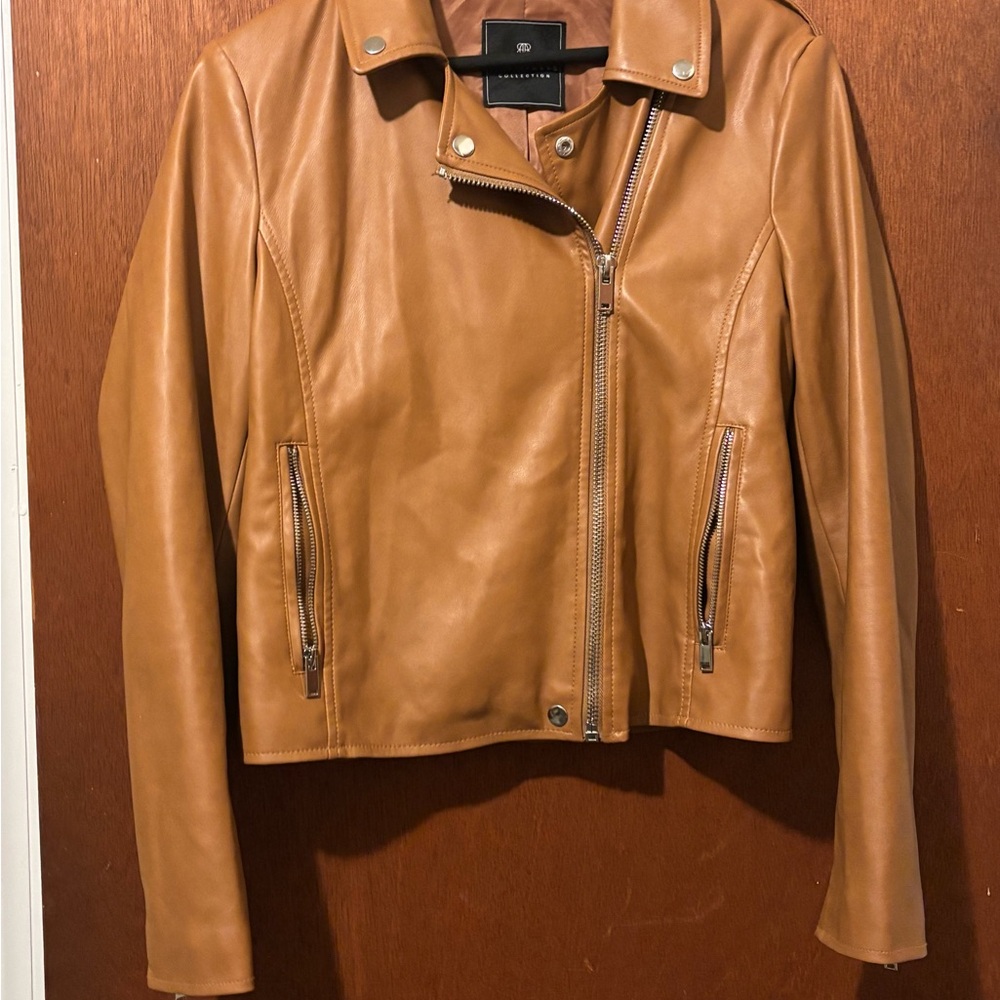 Bagatelle Tan Leather Moto Jacket Asymmetrical Zipper